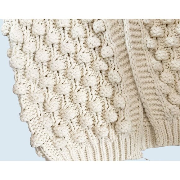 WISHLIST Handmade Pom Pom Cardigan Sweater Cream Off White Size Med - Picture 4 of 8